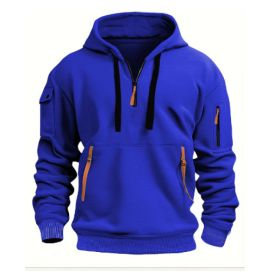 Dropped Shoulder Hooded Sweatshirt Men's Women's Plus Size Loose Pullover Fashion Sweatshirt (Option: Blue-XL-1pcs)