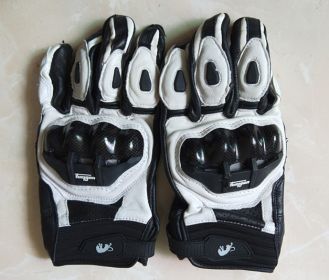 High quality Genuine Leather Men's Motorcycle Gloves AFS6 AFS10 AFS18 Motocross Protection Gloves Guantes Rekawice Motocyklowe (Color: AFS 6 White, size: L)