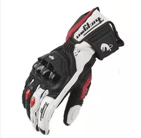 High quality Genuine Leather Men's Motorcycle Gloves AFS6 AFS10 AFS18 Motocross Protection Gloves Guantes Rekawice Motocyklowe (Color: AFS 18 Red  white, size: L)