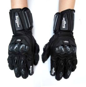 High quality Genuine Leather Men's Motorcycle Gloves AFS6 AFS10 AFS18 Motocross Protection Gloves Guantes Rekawice Motocyklowe (Color: AFS 10  Black, size: M)