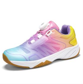 New seamless cutting process breathable shock absorption wear-resistant non-slip children's tennis badminton shoes Sports tennis shoes 30-41 (Color: Pink Purple, size: 34)