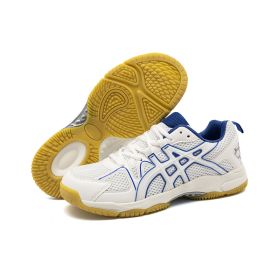 Men's and women's new fashion fashion comfortable badminton shoes anti-slip wear men's sports shoes table tennis shoes (Color: White and blue, size: 41)