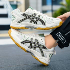 Men's and women's new fashion fashion comfortable badminton shoes anti-slip wear men's sports shoes table tennis shoes (Color: Army Green, size: 37)