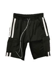 Two Stripe Cargo Pouch Shorts (Color: BLACK RED, size: 3XL)