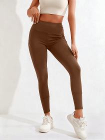 New autumn and winter high waisted, waist cinching, hip lifting fitness yoga pants, warm outdoor running and fitness pants (Color: Khaki, size: L)