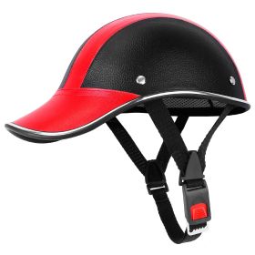 Safety Bicycle Helmet Adjustable Windproof Bike Helmet Sunshade Baseball Cap Anti-UV Cycling Motorcycle Hat Leather Helmet (Color: Red, size: One size)