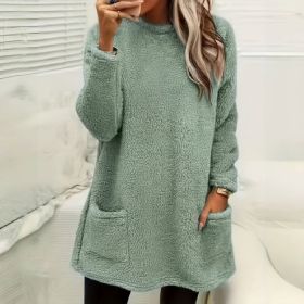 Women's Long Sleeved Pocket Plush Hoodie T-shirt (Option: Light Green-5XL)