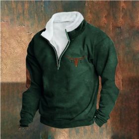 Retro Patchwork Half Cardigan Men's Long-sleeved Sweater (Option: Green-4XL)